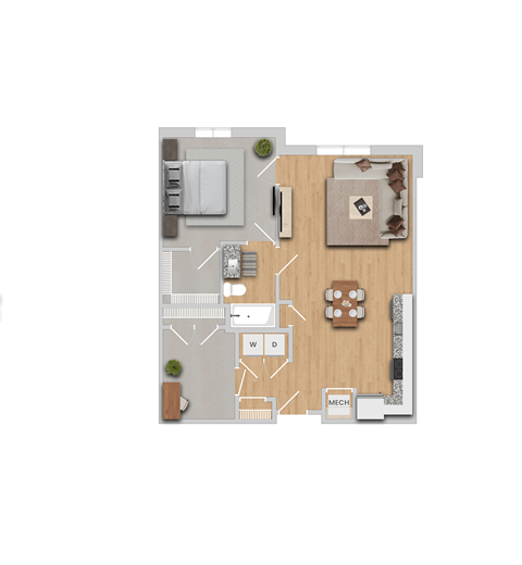 Floor plan for 1 bed, 1 bath, 873 sqft